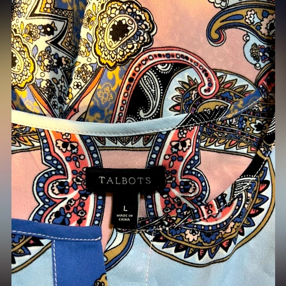 Talbots Pink Blue Paisley Blouse Button Up Size Large - Picture 6 of 13